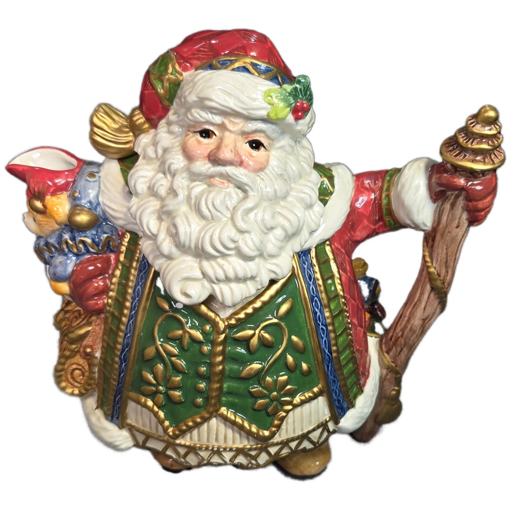Vintage Fitz and Floyd Classics Santa Teapot Handcrafted Christmas Decor & Box